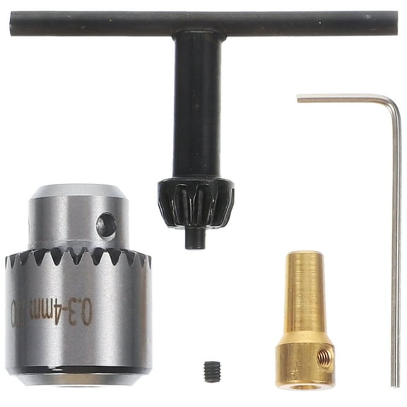Jiandong Mini Drill Chuck 4pcs/set Mini Drill Chuck Micro 0.3-4mm Taper Mounted Drill Chuck and Wrench With Chuck Key Lathe Accessories Machine Tools (Silver)(1.38X0.83X0.83Inch)