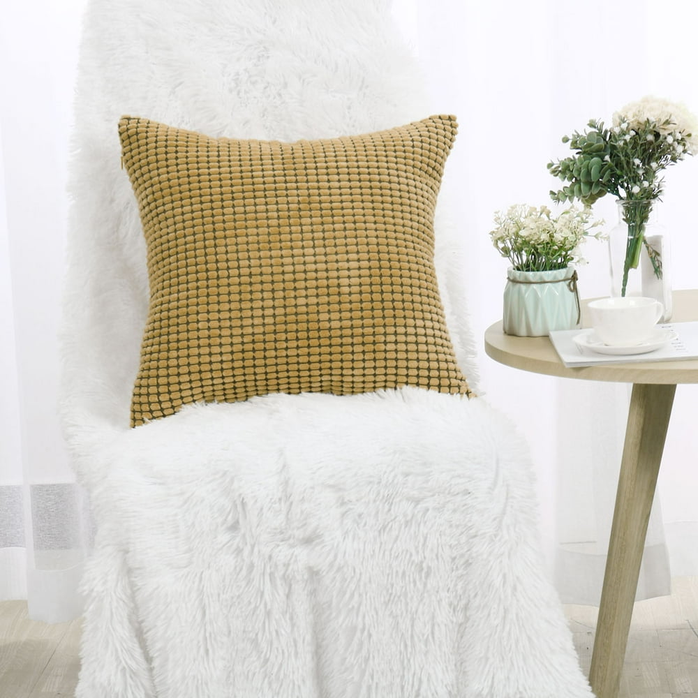 PiccoCasa 4 Pcs Decorative Cushion Cover Corn Striped Corduroy,18" x 18",Pale Brown Walmart