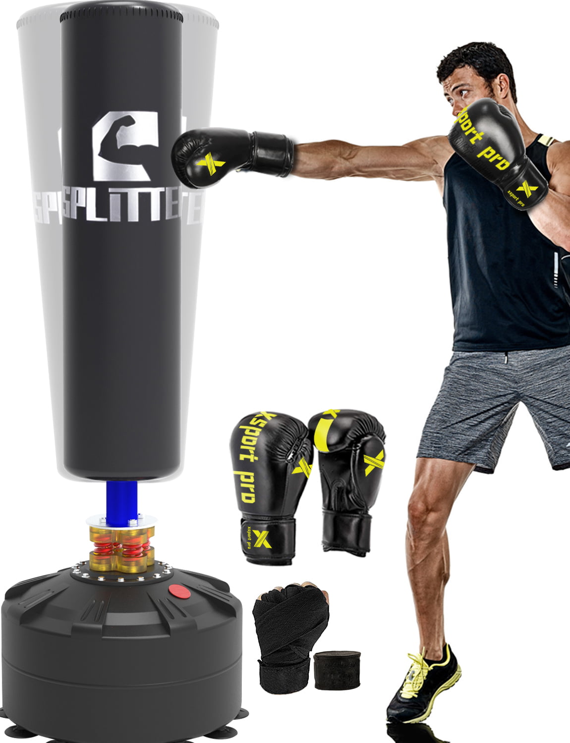 182lbs with 2 Hand Warps Heavy Boxing Bag with Suction Cup Base Freestanding Kickboxing Bag Kick Punch Bag for Home Gym Punching Bag with Stand for Adults 67'' 