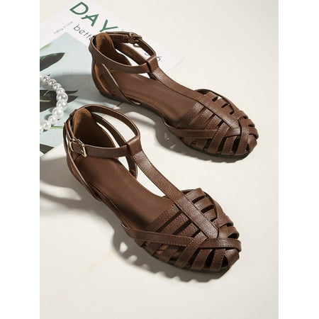 

Minimalist Hollow Out Hook-and-loop Fastener Strap Flats Women‘s Footwear