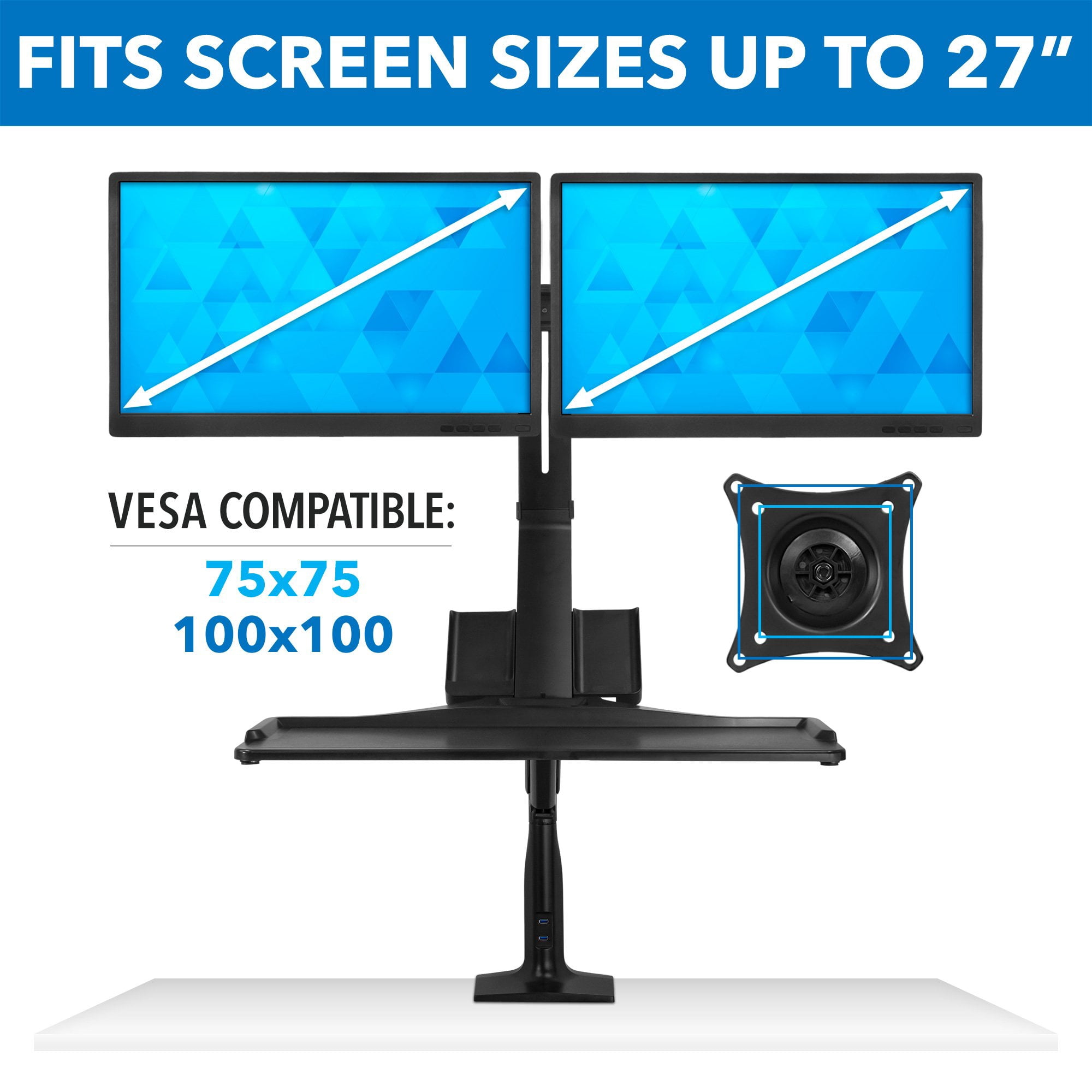 Mount-It! Dual Monitor Sit Stand Desk Mount with USB 3.0 Ports | Fits 17-27 Inch Screens