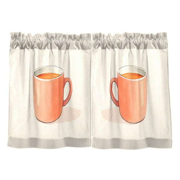 Coffee Pattern Kitchen Curtains Tier Set 27x24 Inch 2 Panels Semi Sheer Light Filtering Privacy UV Protection