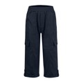 thumbnail image 4 of Capri Pants for Women, Xunlbb Women Summer Elasticated Waist Multi-pocket Casual Cargo Pants(Navy,S), 4 of 5