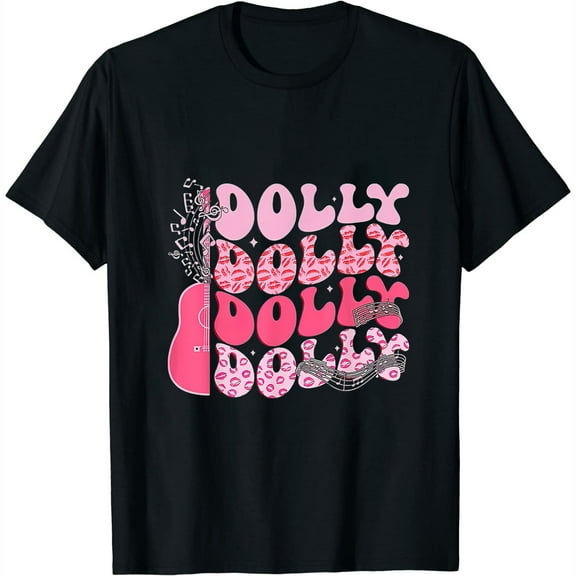 Groovy Dolly First Name Guitar Pink Cowgirl Western Womens T-Shirt