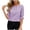 Purple, variant on Striped Tops for Women Flare 3/4 Sleeve Ruched Front Back Button Crew Neck Blouse Tops Casual Lightweight Tops