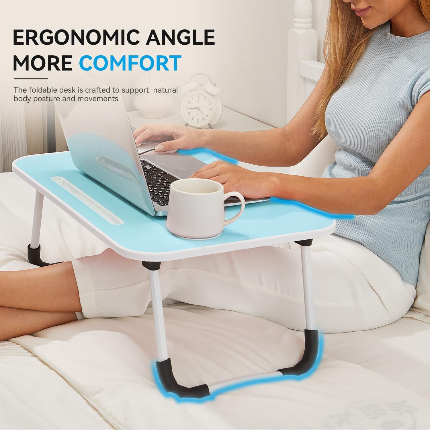 Foldable Lap Desk for Laptop & Writing - 23 inch Bed Tray Table with Cup Holder & Tablet Slot - Portable Notebook Stand for Eating, Sofa, Couch & WFH Students