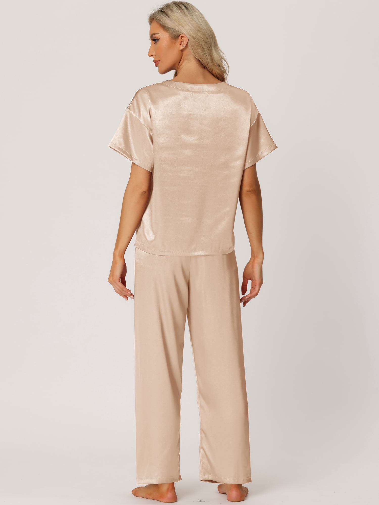 DARING DIVA Women's Satin Pajamas Sleepwear Summer Outfits Short Sleeves Tops XL Khaki