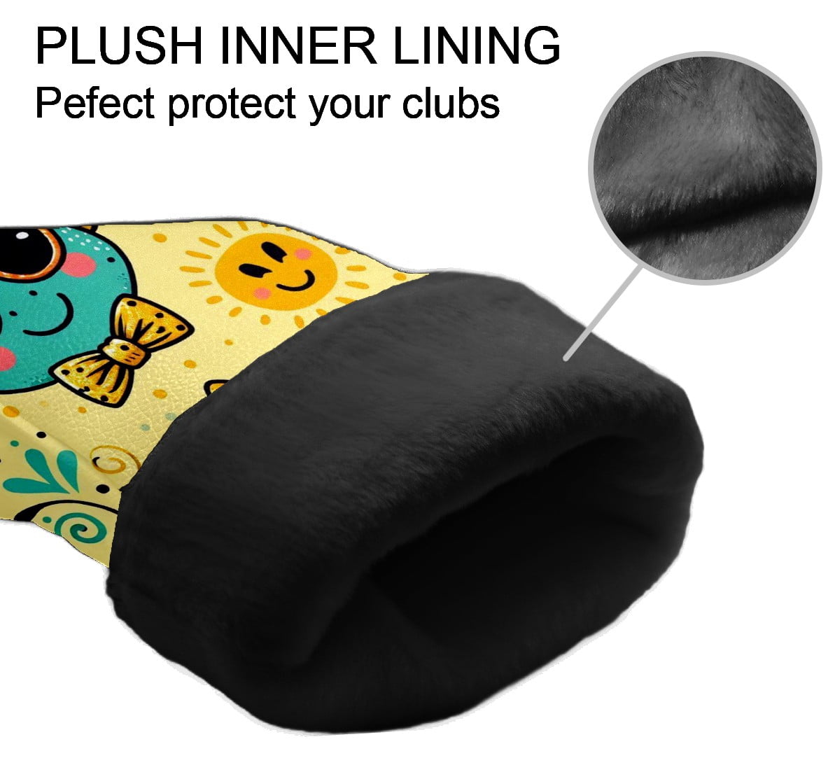 Golf Club Covers, Yellow Sunglass Dinos Premium PU Leather Driver Hybrid Putter Head Covers with Velvet Lining, Waterproof Golf Gifts for Men Women