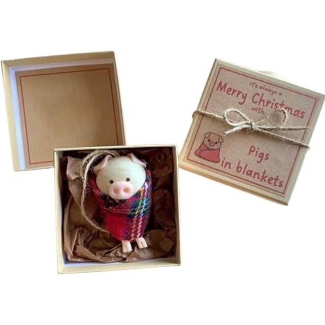 Cerdos en mantas, decoración navideña, colgante de cerdo de Navidad de dibujos animados lindo hecho a mano con accesorios de cerdito de madera, adorno divertido para árbol de Navidad para decoración n