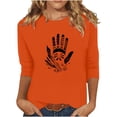 thumbnail image 2 of Heisall Women's Spring Autumn Tops 3/4 Sleeve Round Neck Casual Fashion Blouses Orange Festival Print Shirts, 2 of 4