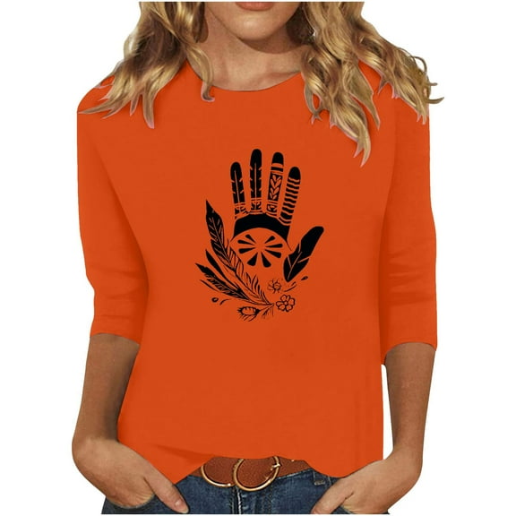 Women's Fall T-Shirts Plus Size 3/4 Sleeve T Shirts Blouses Fall New Arrivals