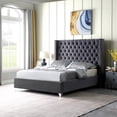 thumbnail image 4 of Contemporary Velvet Upholstered Bed with Deep Button Tufting, Solid Wood Frame, High-density Foam, Silver Metal Leg, Queen Size S00092, 4 of 5