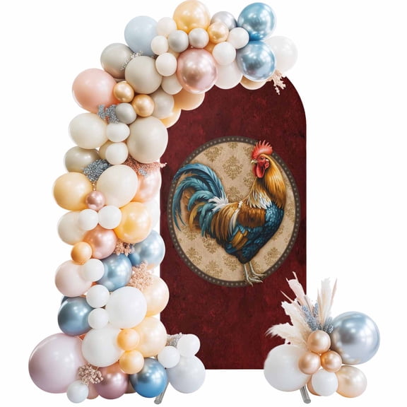 Rustic Farm Rooster on Retro Texture Arch Backdrop Cover Spandex Fitted Arch Cover 5FT,Arches Backdrop Stand Covers for Wedding Birthday Party Ceremony Banquet Decoration Red Marble Agate
