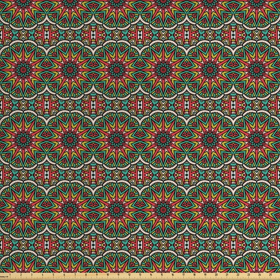 Ambesonne Mandala Fabric by the Yard Upholstery, Chinese Design, 10 Yards, Multicolor