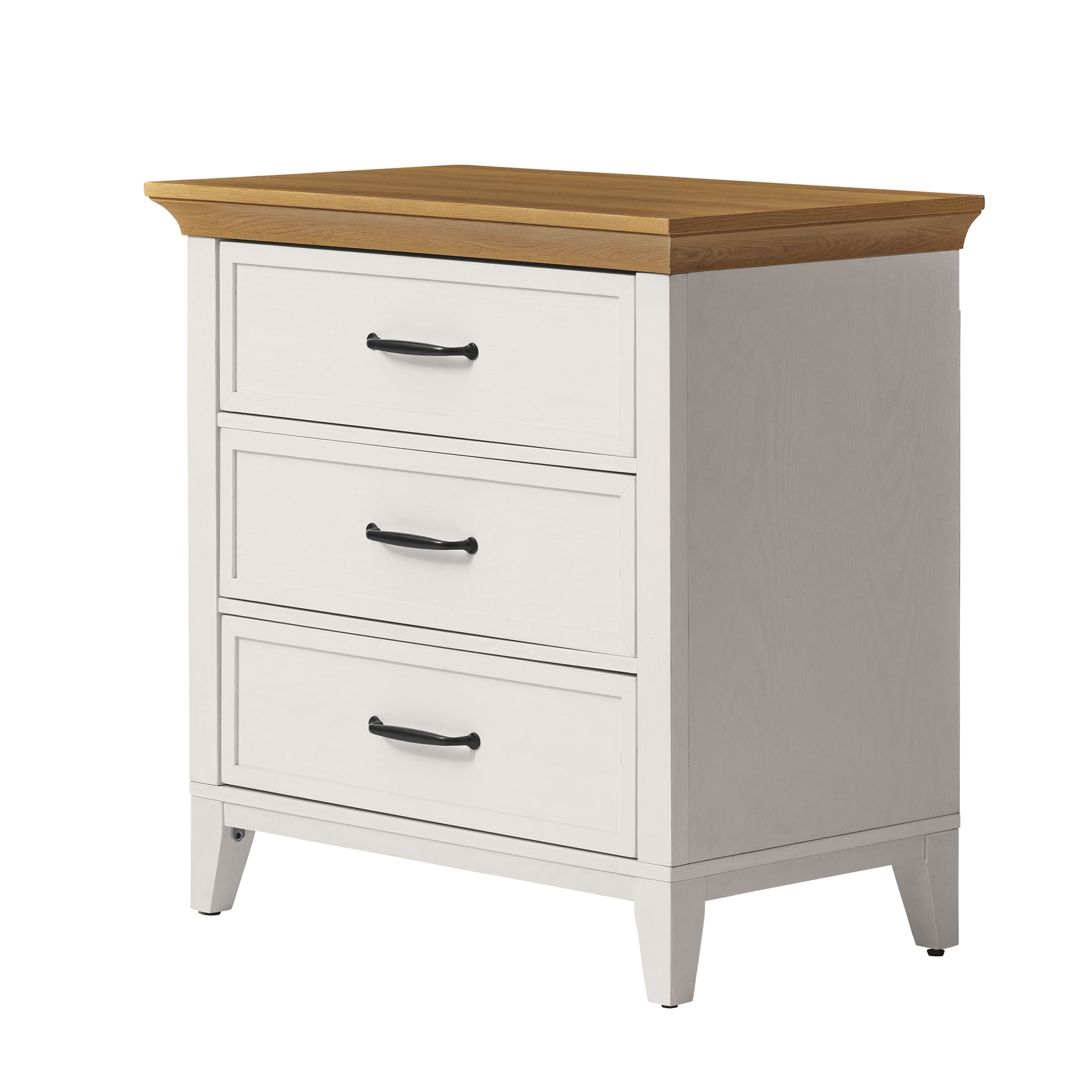 Better Homes & Gardens Canton 3-Drawer Nightstand, Textured White and Light Honey
