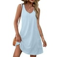 thumbnail image 4 of Holiday Gifts! pstuiky Casual Dresses for Women, Slip Dress Solid Color Sleeveless Crew Neck Sundresses with Pockets Knee Length Dresses Women's Cocktail Dresses Anniversary Light Blue M, 4 of 10