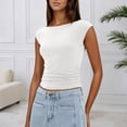 thumbnail image 2 of DHFJKG Crop Tops For Women Boat Neck Short Sleeve T Shirt Sexy Slim Fit Basic Tee Summer Going Out Daily Wear Soft Top, 2 of 4