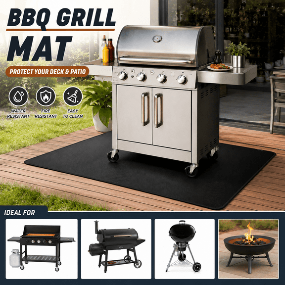 VALUNE 48x65 inches Extra-Large Double-Sided Fireproof Under BBQ Grill Mat, Oilproof Waterproof Protective Mat for Outdoor Grill Fire Pit Fireplace