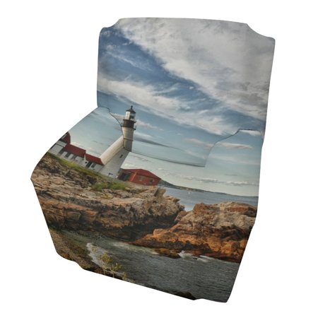 SKYSONIC Couch Covers Chair Cover, Cape Elizabeth Lighthouse Stretch 1-Seater Sofa Cover, Washable Furniture Protector Slipcover for Pets