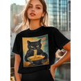 thumbnail image 6 of Women's T-Shirt Vintage Japanese Cat Funny Black Cat Eat Ramen Short Sleeve Casual Tee Classic Crew Neck T Shirt for Women Black, XL, 6 of 7