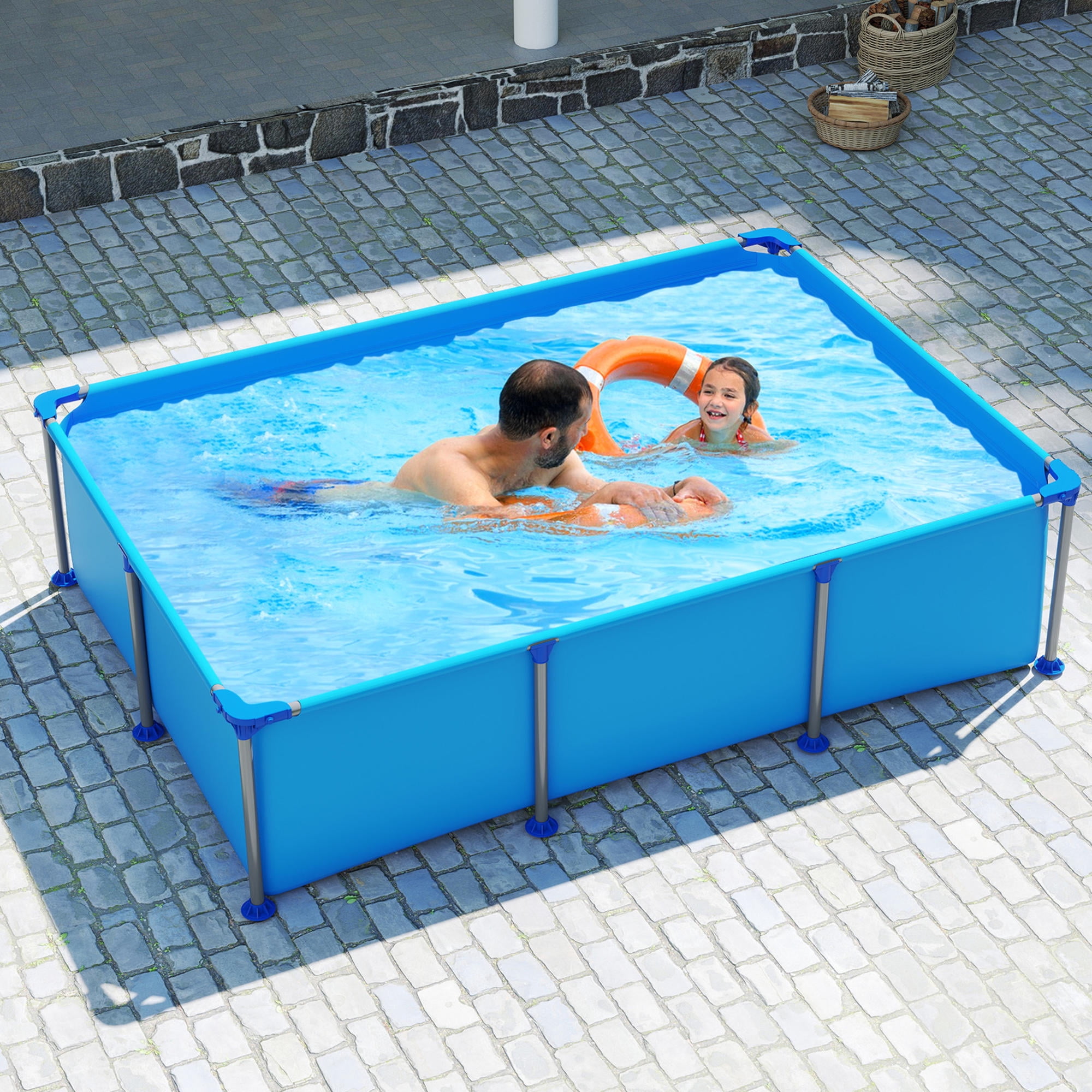 6ft Rectangular Metal Frame Above Ground Pool, 690 Gallon Family Swimming Pool with Triple-Layer PVC, for Backyard, Patio