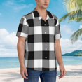 thumbnail image 3 of Balery White And Black Plaid Camisas hawaianas de manga corta para hombre, camisas playeras de corte holgado, camisas de vacaciones con botones,3X-Large, 3 of 7