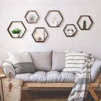 Set of 6 Wall Mounted Retro Hexagon Floating Shelf Wood Shelf Storage Honeycomb
