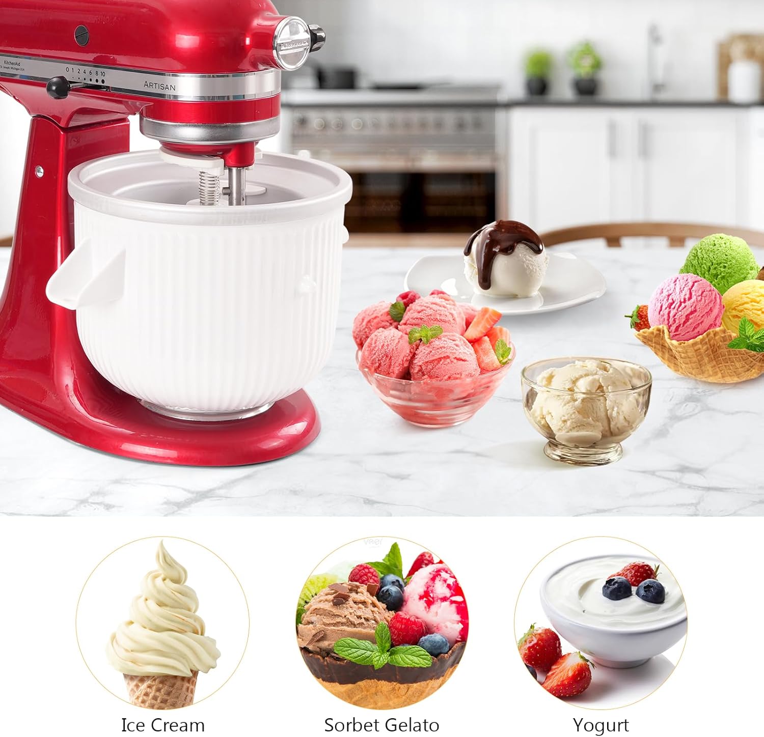 Ice Cream Maker Attachment for Kitchenaid Stand Mixer Compatible with Kitchen Aid 4.5 Qt and Larger Mixer 2 Quart Frozen Yogurt Ice Cream Sorbet Gelato Maker Walmart