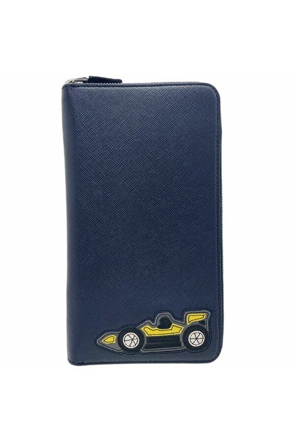 Pre-Owned Prada Racing Car Patch Organizer, Saffiano Leather, Navy, 2ML188, Car-themed Round...
