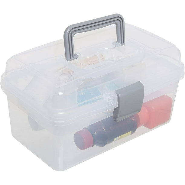 Akmi 2 Layers Clear Plastic Craft Organizer Box Storage Container For Sewing, Painting, Art
