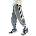 thumbnail image 3 of FAOWME Big Kids Boys Pants With Pocket Drawstring Elastic Waist Color Block Plush Lined Ankle Tied Casual Trousers For Daily Wear Grey 4-5 Years, 3 of 4