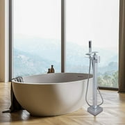 Chrome Floor Mounted Bathtub Faucet Free Standing Tub Filler W/Hand Sprayer