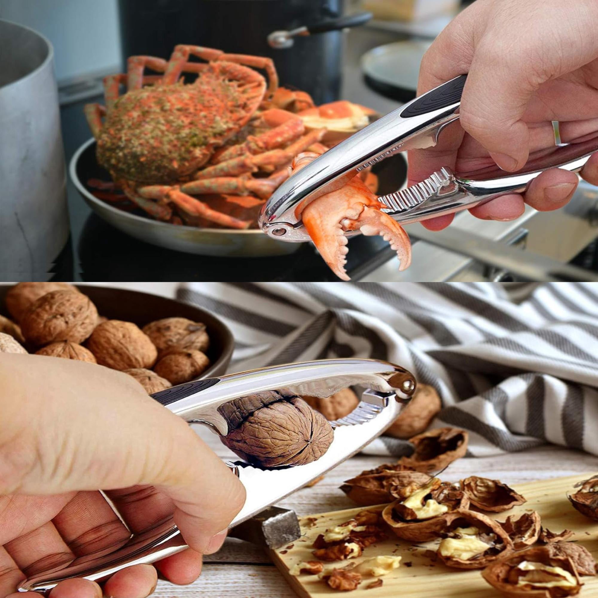 Premium Stainless Steel Lobster & Crab Crackers with Non‑Slip Grip – Includes Picks & Forks for Seafood Shell Cracking, Durable Metal Tools Set (2 Crackers + 6 Picks)