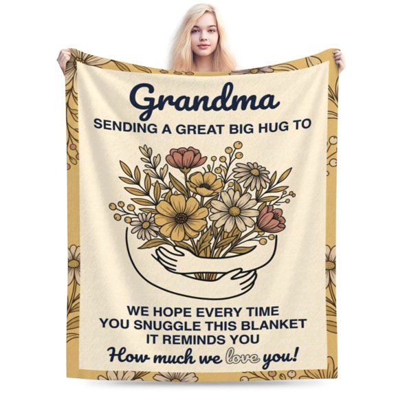 Grandma Gifts Blanket, Mothers Day, Birthday Gifts for Grandma from Grandkids, Best Grandmother Gift, Hug Floral Throw Blankets 50x40
