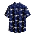 thumbnail image 4 of Boys Dinosaur Print Short Sleeve Button Down Shirt, Kids Casual Vacation Hawaiian Shirt for Outdoor Daily Sports Summer Wear(Dark Blue,6-7 Years), 4 of 5