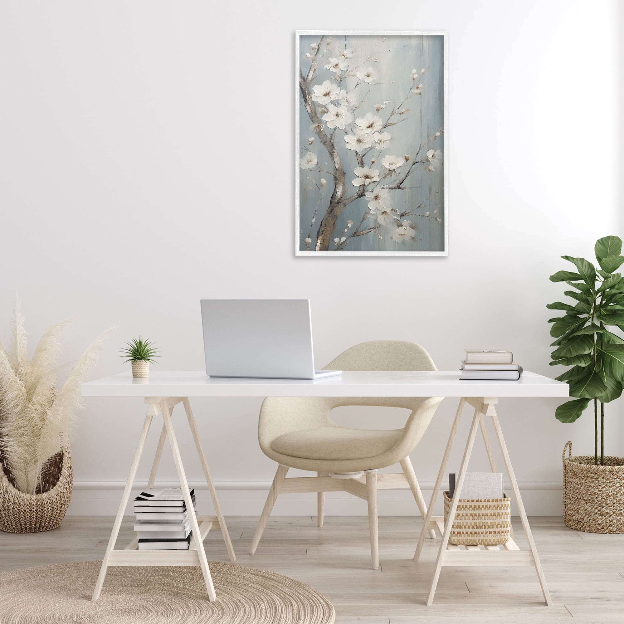 Stupell Industries White Cherry Blossoms Botanical & Floral Painting White Framed Art Print Wall Art, 20 x 30
