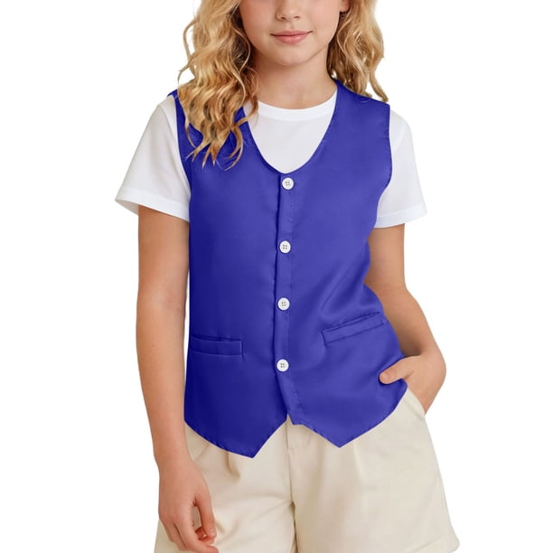 Odeerbi Chaqueta de Traje de Niños y Niñas Color Sólido V Cuello Botón Chaleco Con Bolsillos Vestido Formal Chaleco Para La Fiesta de Boda