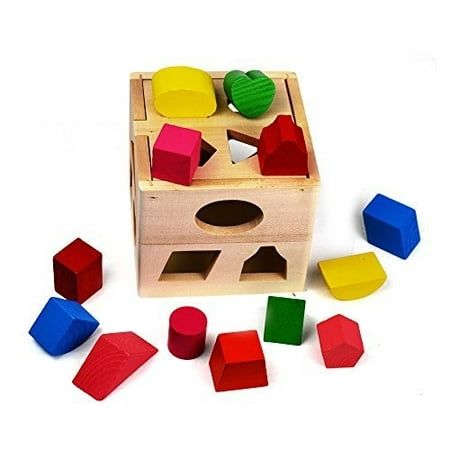 Wooden Shape Sorting Cube Classic Square Shape Sorter Baby First Blocks Shape-Sorting Toy for Early Learning for 3 Year Olds by