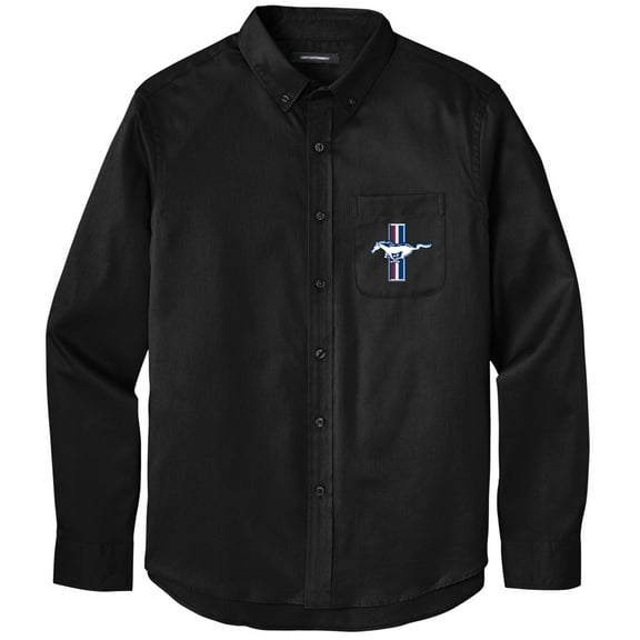 Men's FORD MUSTANG LEGEND LIVES GT CREST Twill Shirt with Pocket, Medium Deep Black