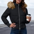 thumbnail image 5 of Purcolt Women's Cropped Puffer Jacket with Furry Hood Long Sleeve Full Zip Warm Winter Coats Casual Thick Outerwear, 5 of 8