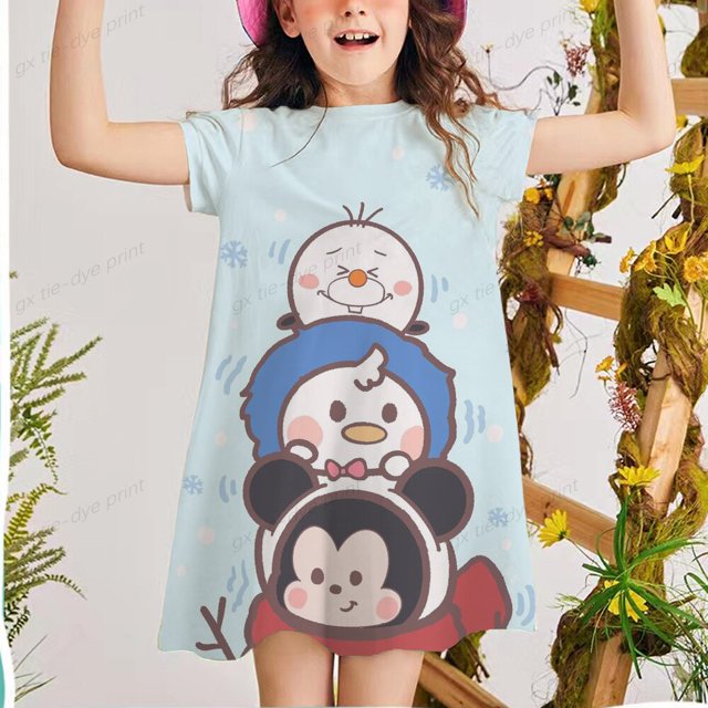 Nuevo vestido de princesa de verano para niñas vestido de manga corta dulce Disney Minnie Mickey Mouse estampado Vestidos ropa bebé niños ropa 7T Gao Jinjia LED