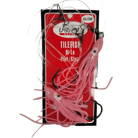 Jigging World Tile Fish Rig Hi-Lo 6 Squid Skirts 10/0 Pink/Glow