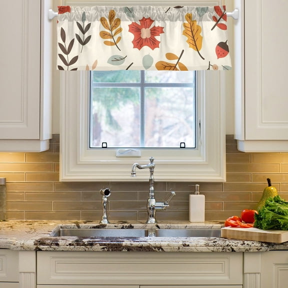 Leaves Flowers and Pines Curtain Valances Farmhouse Design Window Treatment Decor Blackout Rod Pocket for Windows Living Room Kitchen 54" x 18"