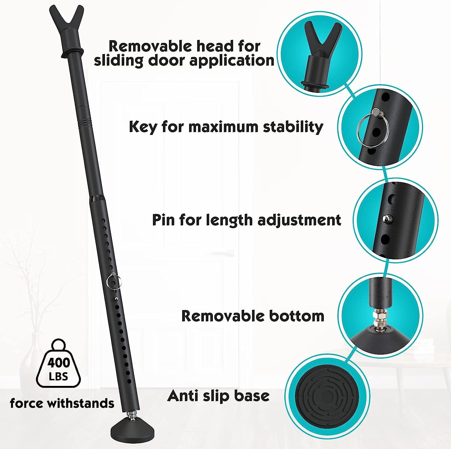 IHOMEPARK Black Patio Sliding Door Security Bar for Home Apartment, 19 to 52 Inch Adjustable, 2 in 1 Door Stoppers Barricade Security Bar (2 Packs)