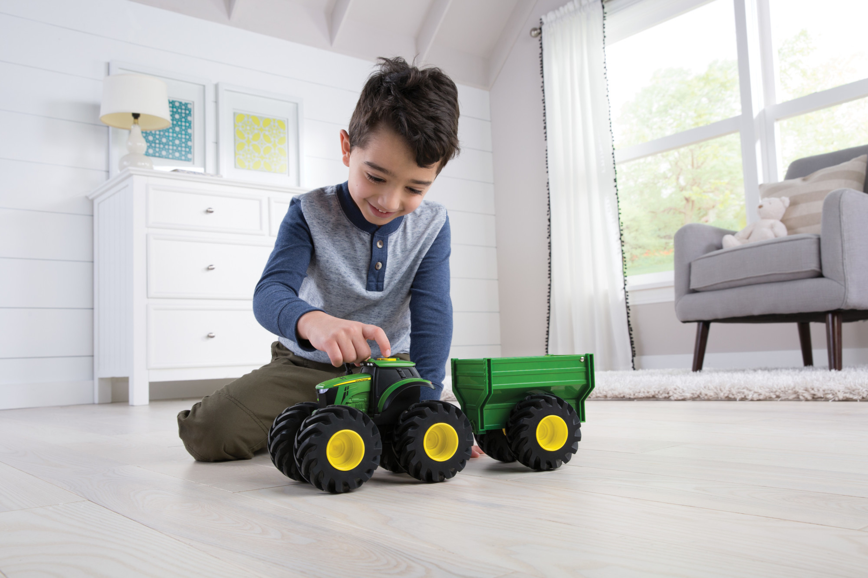 John Deere Monster Treads Lights & Sounds 8 inch Tractor with Wagon - image 5 of 9