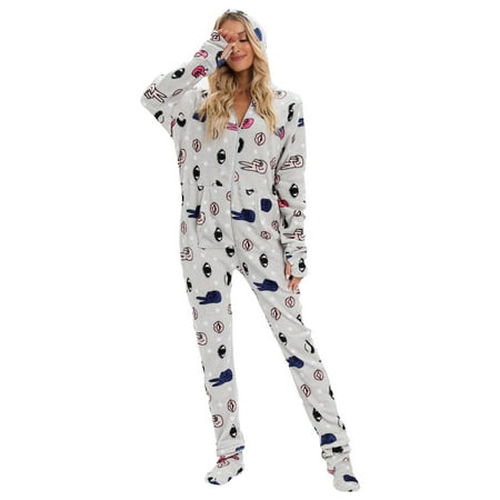

jsaierl Women s Warm Sherpa Romper Fuzzy Fleece Onesie Pajama One Piece Bear Print Cute Zipper Hooded Jumpsuit Sleepwear Playsuit Christmas Pajamas