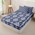 thumbnail image 2 of jejeloiu Aztec Geometric Zipper Twin Comforter Sets with Fitted Sheet and 2 Pillowcases For Men Women,Boho Diamond Zipper Bedding Set,Navy White,Navy Blue Reversible,4-Piece, 2 of 7