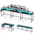 thumbnail image 1 of Towallmark Bureau d'Ordinateur en Forme de U avec Prises de Courant et Lumières DEL, Poste de Travail de Bureau en Forme de L Réversible de 79 Pouces avec Support Complet pour Moniteur, Grand Bureau d'Angle pour Bureau à Domicile et Jeux, Saule Noir, 1 of 7