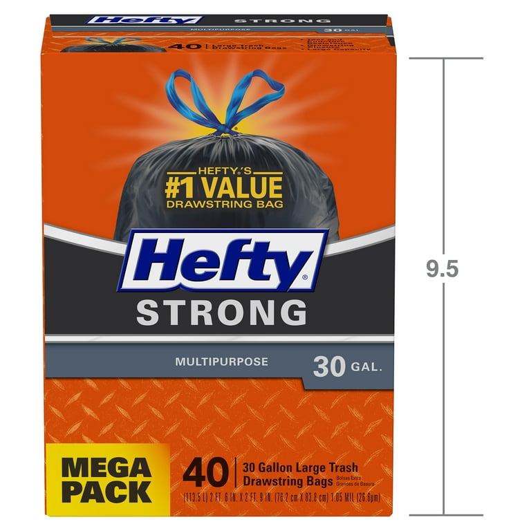 Hefty Easy Flaps Multipurpose Large Trash Bags, Unscented, 30 Gallon, 40  Count