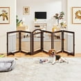 thumbnail image 4 of Bilot Pet Gate 148'' Extra Wide Freestanding Dog Gate for Doorway Stairs Indoor Wooden Dog Fence 6 Panels Folding Step Over Divider, Espresso, 4 of 7
